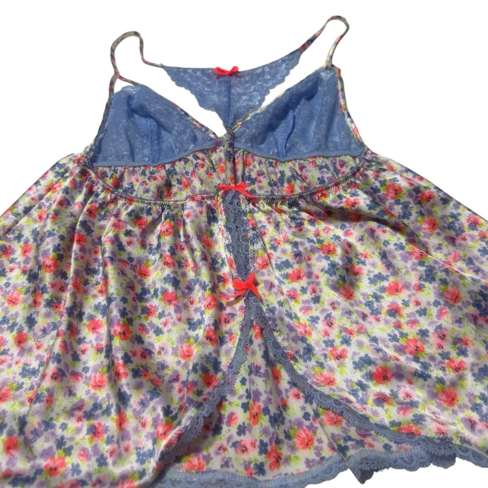 Victoria Secret Y2K Babydoll Cami Satin Florals Lace Cut Out bows Nightie sexy - Picture 16 of 16